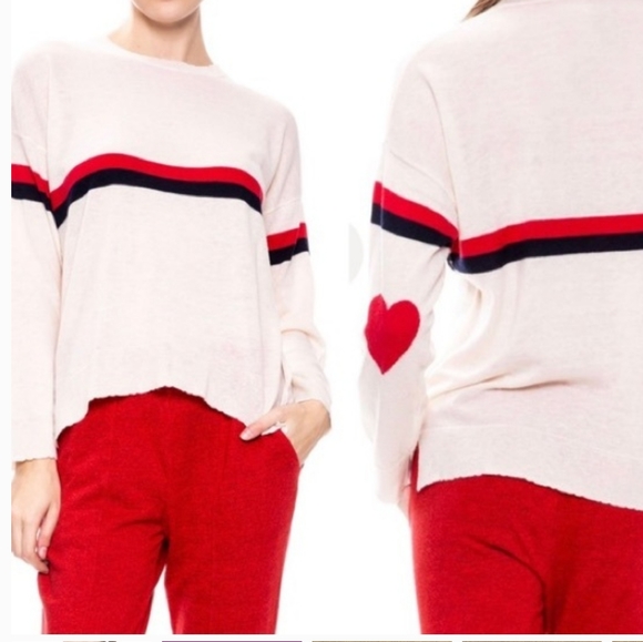 NWOT Sundry Stripes Heart Crewneck Sweater Wool-Cashmere Blend Size M - Picture 2 of 16